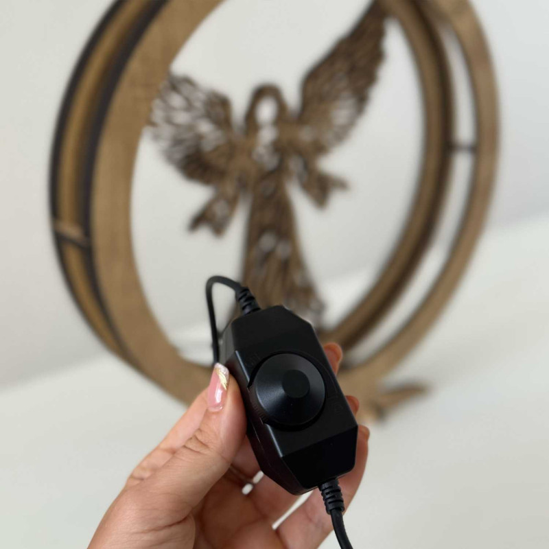 Elegant wooden LED angel lamp with warm backlight