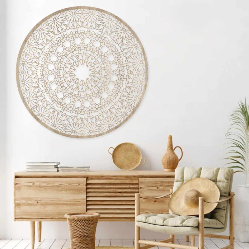 Modern circular wooden mandala painting for the living room