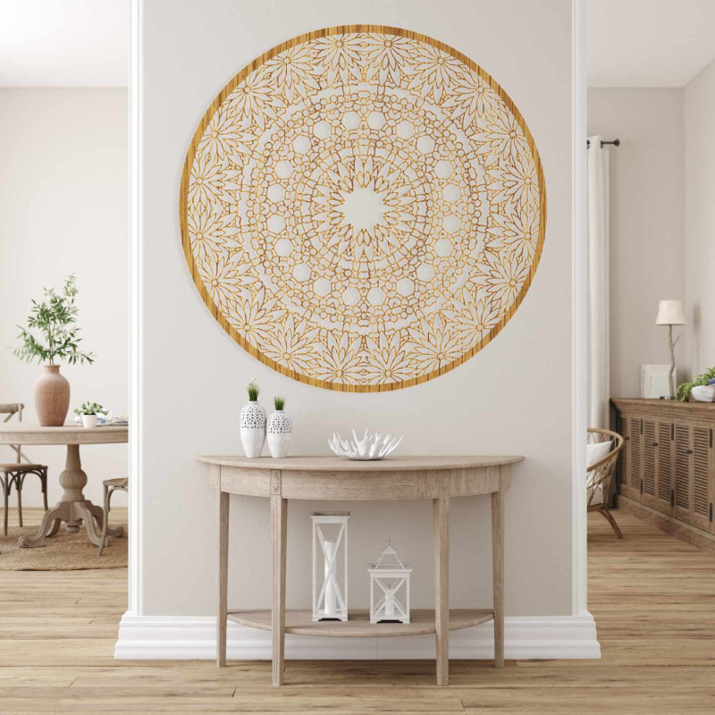 Modern circular wooden mandala painting for the living room