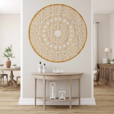 Modern circular wooden mandala painting for the living room