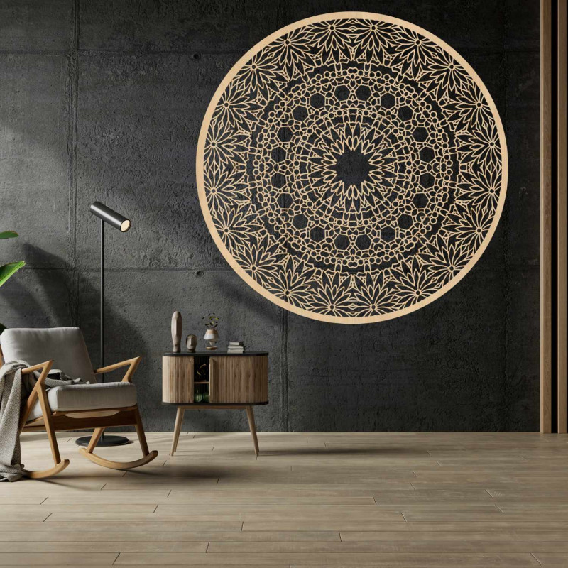 Wooden mandala on the wall for a harmonious and cozy home