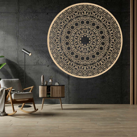Wooden mandala on the wall for a harmonious and cozy home