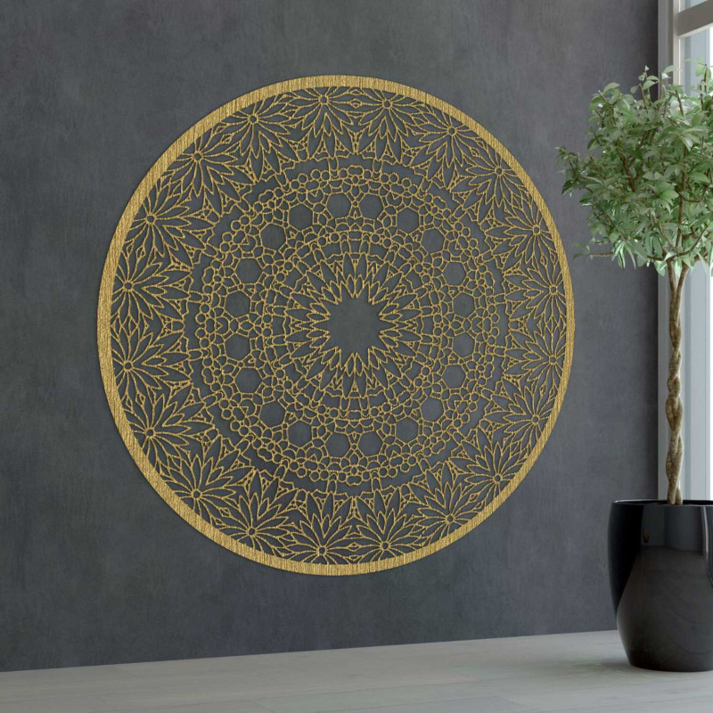 Designer mandala on the wall with a precise geometric pattern