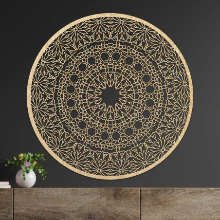 Designer mandala on the wall with a precise geometric pattern