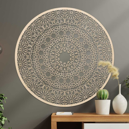 Designer mandala on the wall with a precise geometric pattern