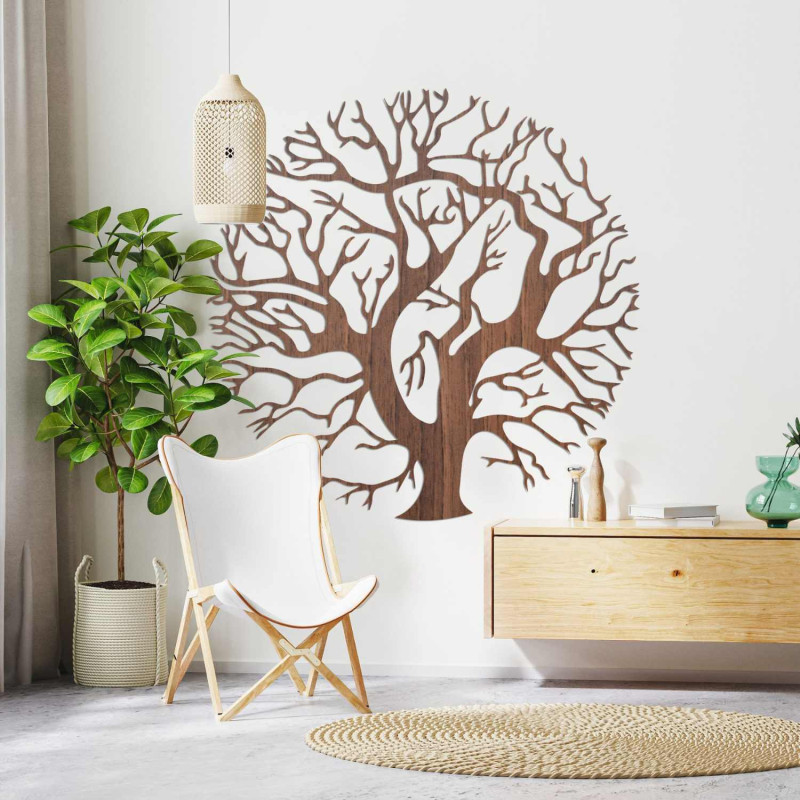 Modern Tree of Life on the wall made of natural wood