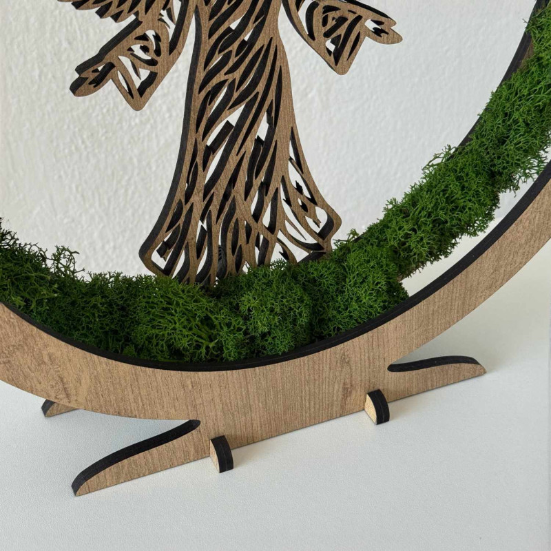Luxury LED lamp Angel of Protection made of wood and stabilized moss