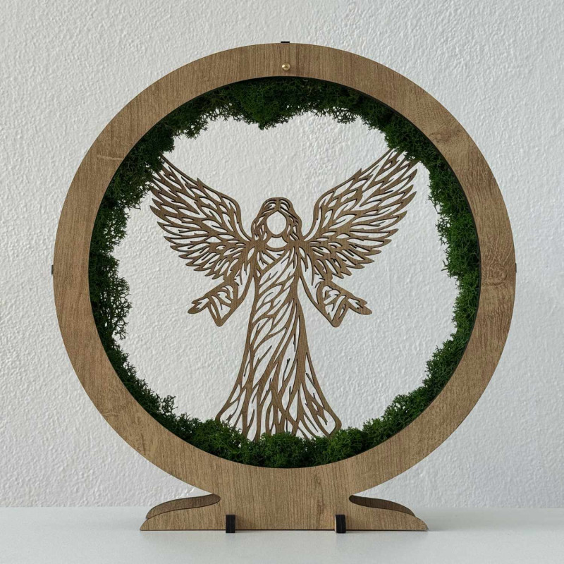 Luxury LED lamp Angel of Protection made of wood and stabilized moss
