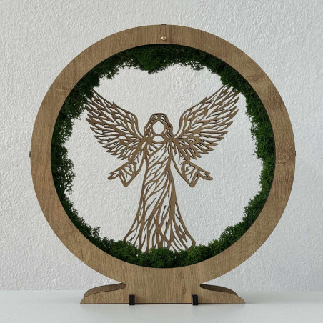 Luxury LED lamp Angel of Protection made of wood and stabilized moss
