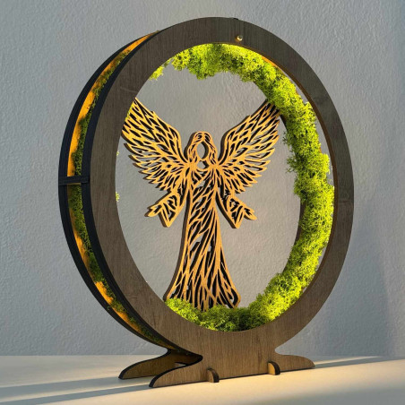 LED lamp Angel of Protection with stabilized moss and soft lighting