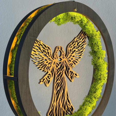 LED lamp Angel of Protection with stabilized moss and soft lighting