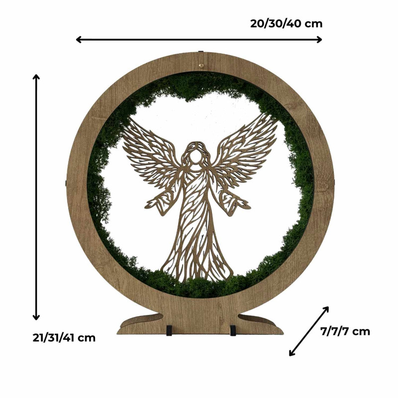 Luxury LED lamp Angel of Protection made of wood and stabilized moss