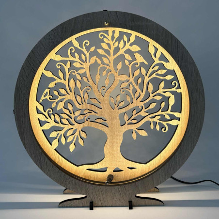 LED lamp Tree of Life made of wood with warm backlight for a table