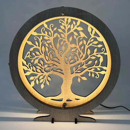 LED lamp Tree of Life made of wood with warm backlight for a table
