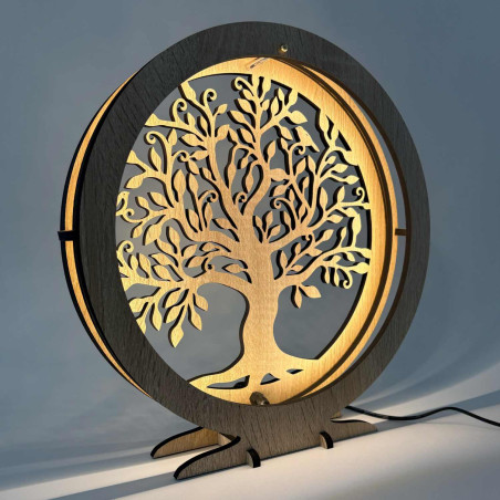 LED lamp Tree of Life made of wood with warm backlight for a table