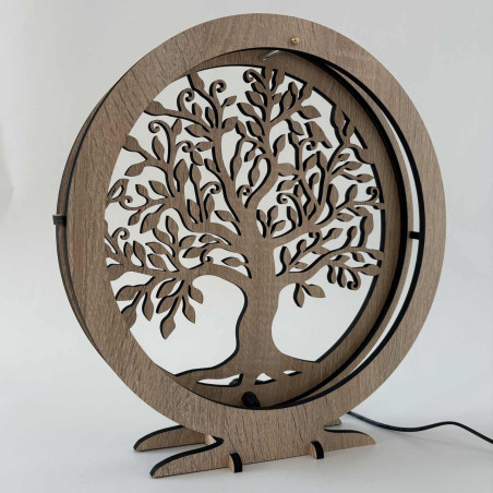 LED lamp Tree of Life made of wood with warm backlight for a table