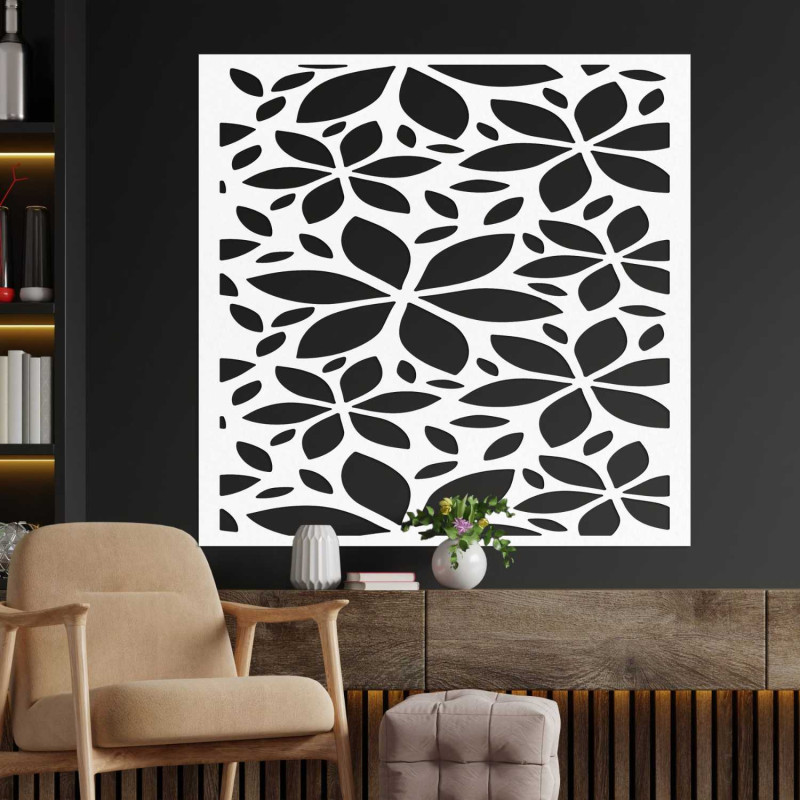 Wooden wall decoration with an abstract motif of flowers and leaves