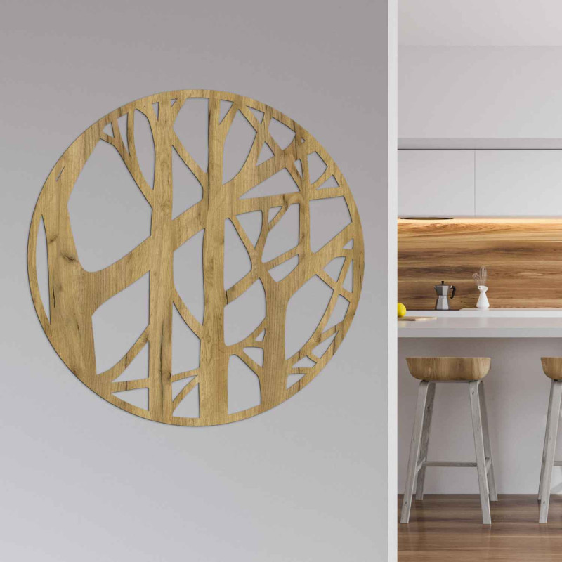 Wooden circle with a tree and branches motif