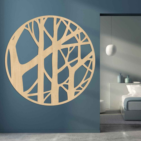 Wooden circle with a tree and branches motif
