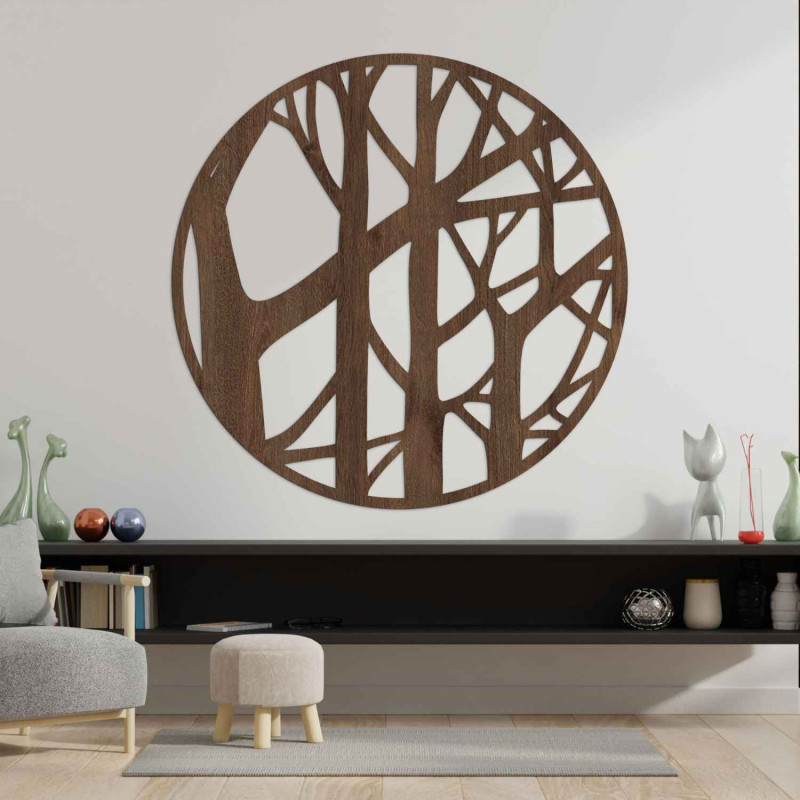 Wooden circle with a tree and branches motif