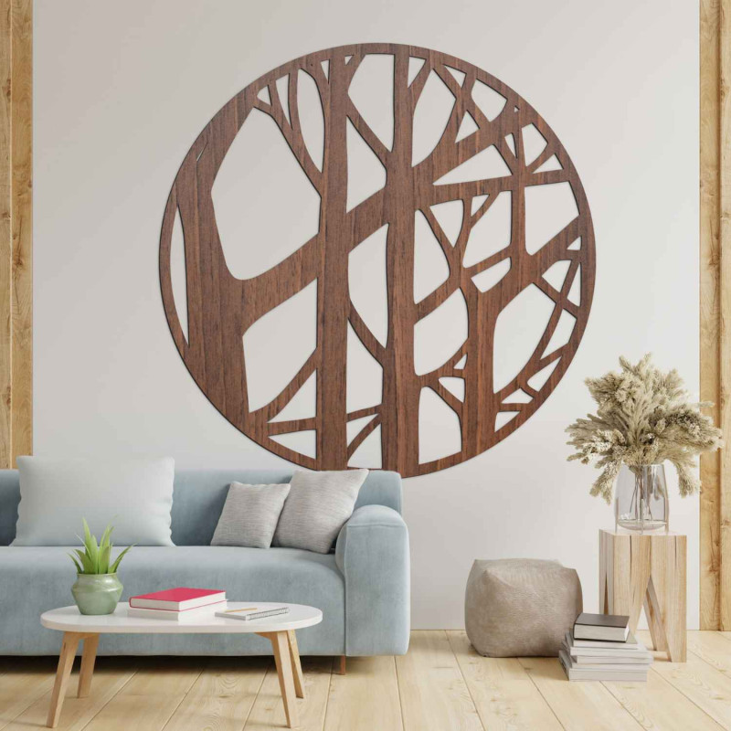 Wooden circle with a tree and branches motif