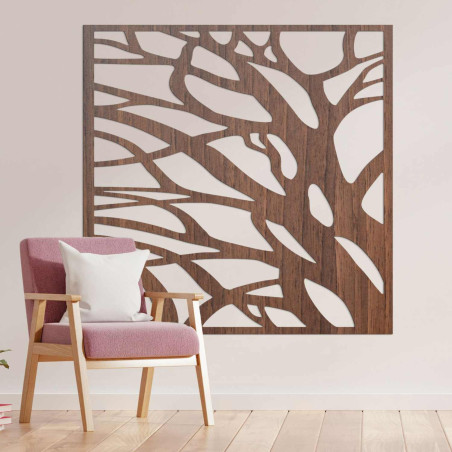 Modern wooden picture with a tree and branches motif on the wall