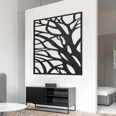 Modern wooden painting with an abstract tree motif for a stylish interior.