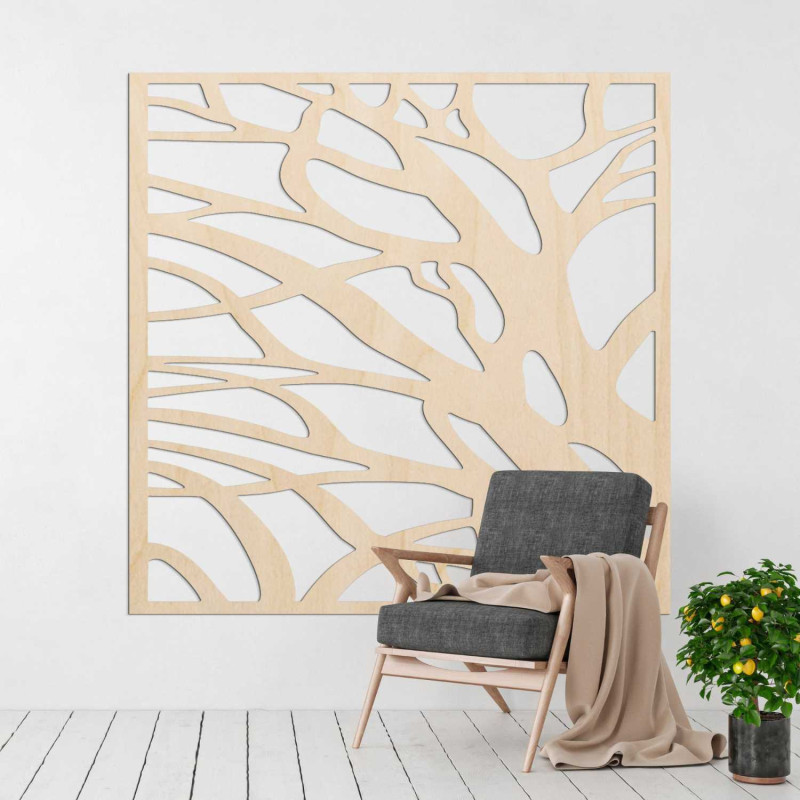 Modern wooden painting with an abstract tree motif for a stylish interior.