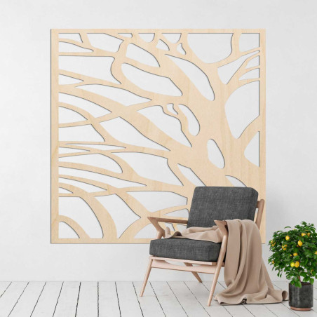 Modern wooden painting with an abstract tree motif for a stylish interior.
