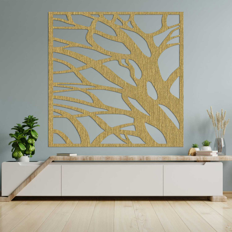 Modern wooden painting with an abstract tree motif for a stylish interior.