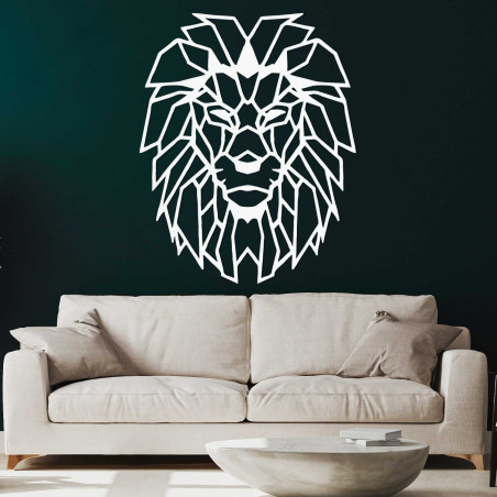Modern wooden lion on the wall with geometric artistic design
