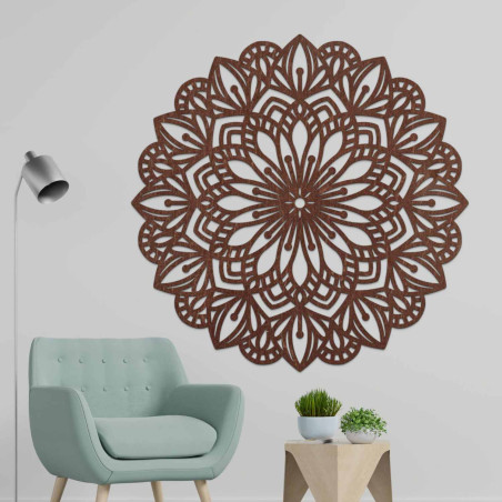 Wooden mandala for the wall with a detailed ornamental pattern