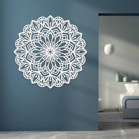 Wall-mounted wooden mandala symbolizing harmony and balance
