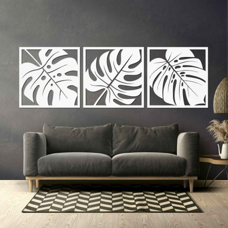 Modern set of three paintings with exotic leaves for a stylish interior