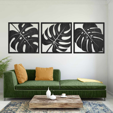 Tropical wooden wall art with Monstera leaf motif