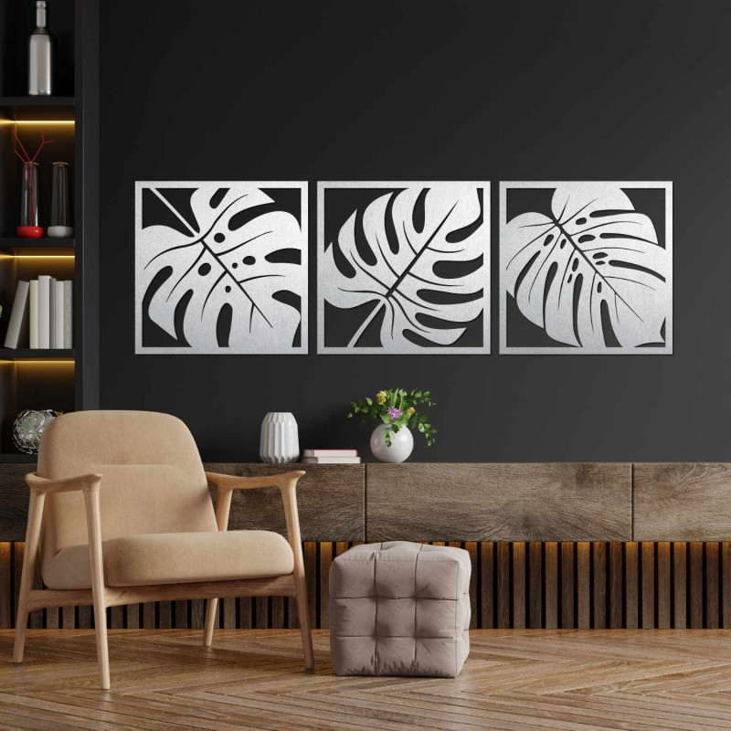 Minimalist wooden decoration with a botanical motif of tropical plants