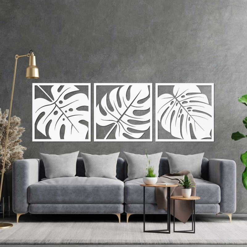 Minimalist wooden decoration with a botanical motif of tropical plants