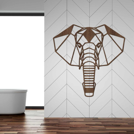 Wooden elephant on the wall with a minimalist geometric design