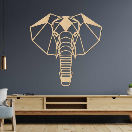 Wooden elephant on the wall with a minimalist geometric design