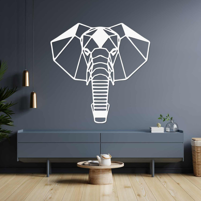 Wooden elephant on the wall with original geometric design and details