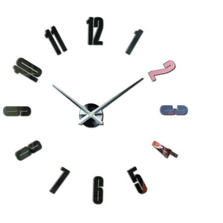 Modern mirror wall clock with large numbers and 3D effect