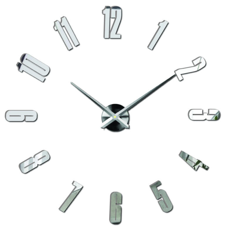 Modern mirror wall clock with large numbers and 3D effect