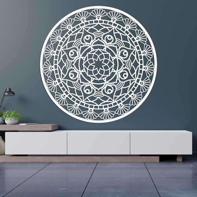 Wooden mandala on the wall symbolizing harmony, balance and peace