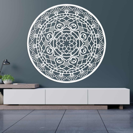 Wooden mandala on the wall symbolizing harmony, balance and peace