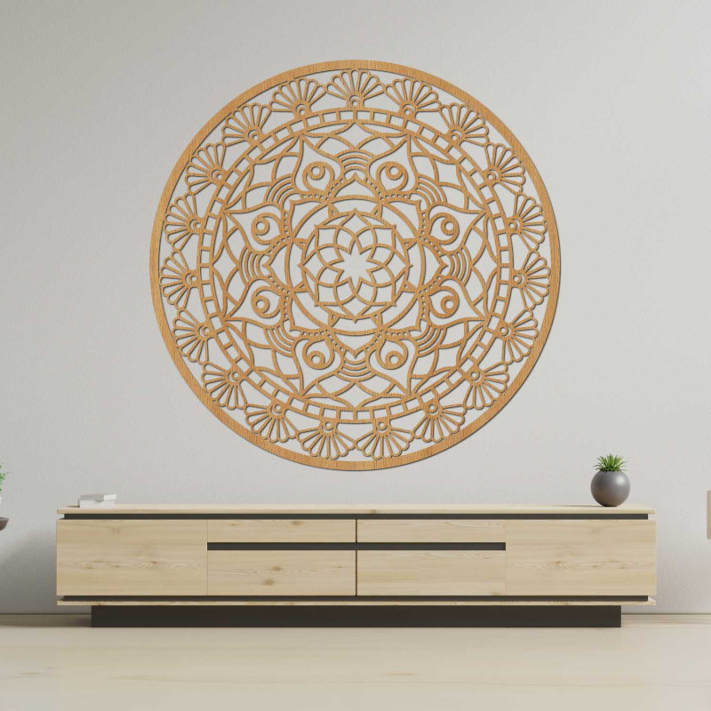 Elegant wooden wall mandala with detailed ornamental pattern
