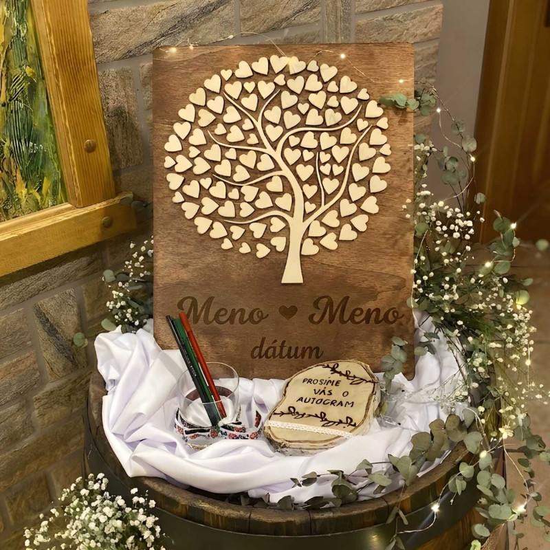 Personalized wooden wedding guest book - tree of life with hearts
