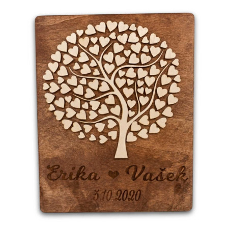 Wooden tree for wedding guest signatures with hearts