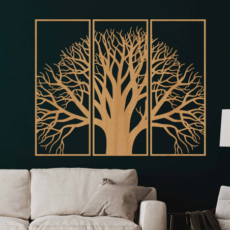 Three-piece wooden wall decoration with a tree of life in a modern style