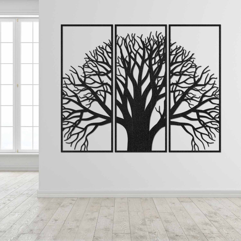 Three-piece wooden wall decoration with a tree of life in a modern style