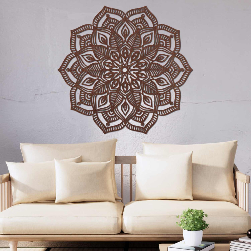 Round wooden mandala with precise laser carving and rich details